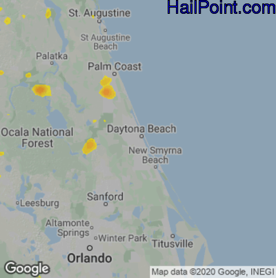 Hail Map for Daytona Beach, FL Region on June 13, 2021