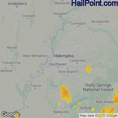Hail Map for Memphis, TN Region on June 13, 2021
