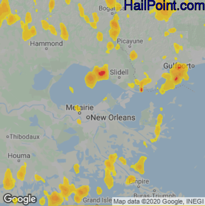 Hail Map for New Orleans, LA Region on June 13, 2021