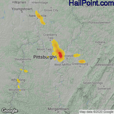 Hail Map for Pittsburgh, PA Region on June 13, 2021 