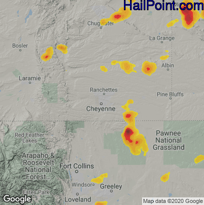 Hail Map for Cheyenne, WY Region on June 13, 2021 