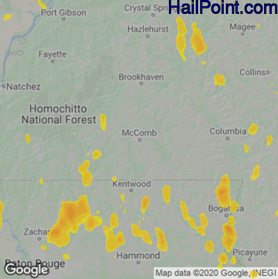 Hail Map for McComb, MS Region on June 13, 2021