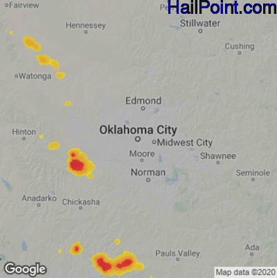 Hail Map for Oklahoma City, OK Region on June 13, 2021