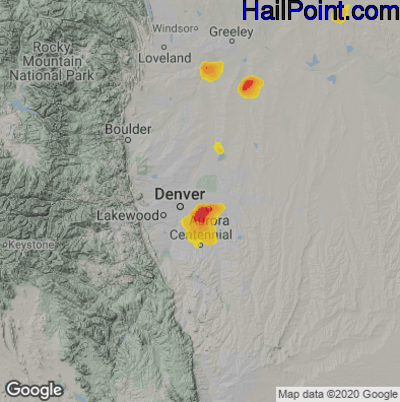 Hail Map for Denver, CO Region on June 13, 2021 