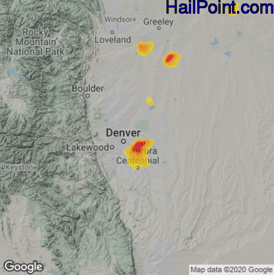 Hail Map for Denver, CO Region on June 13, 2021
