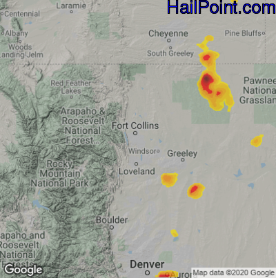 Hail Map for Fort Collins, CO Region on June 13, 2021