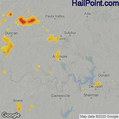 Hail Map for Ardmore, OK Region on June 13, 2021