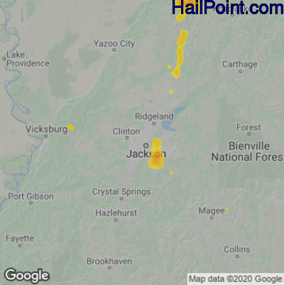 Hail Map for Jackson, MS Region on June 13, 2021