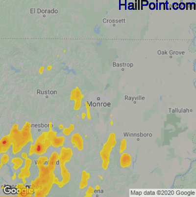 Hail Map for Monroe, LA Region on June 13, 2021 