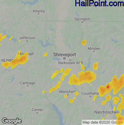 Hail Map for Shreveport, LA Region on June 13, 2021