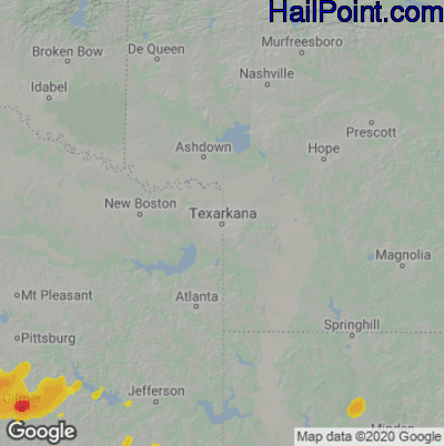 Hail Map for Texarkana, AR Region on June 13, 2021