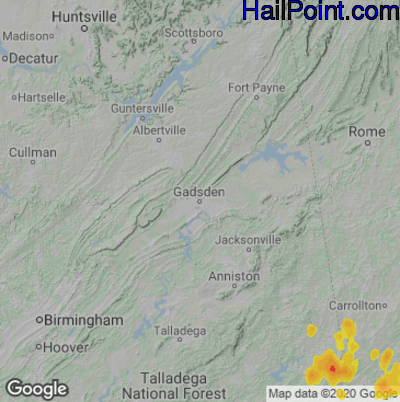 Hail Map for Gadsen, AL Region on June 14, 2021