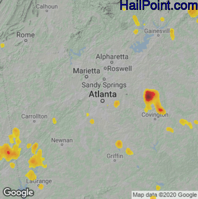 Hail Map for Atlanta, GA Region on June 14, 2021 