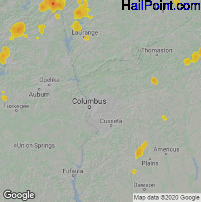 Hail Map for Columbus, GA Region on June 14, 2021