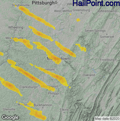 Hail Map for Morgantown, WV Region on June 14, 2021