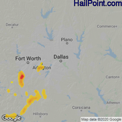 Hail Map for Dallas, TX Region on June 14, 2021 