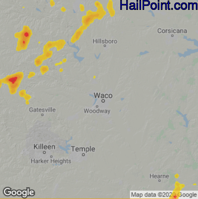 Hail Map for Waco, TX Region on June 14, 2021