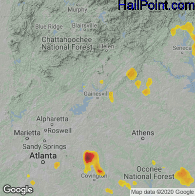Hail Map for Gainsville, GA Region on June 14, 2021