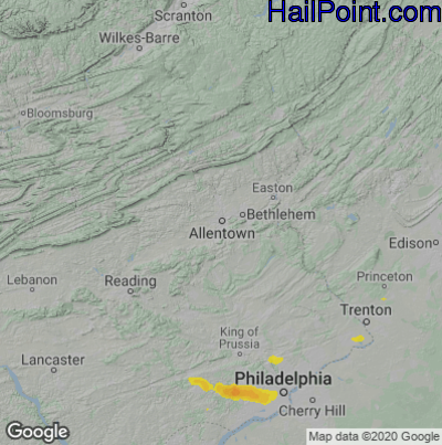 Hail Map for Allentown, PA Region on June 15, 2021