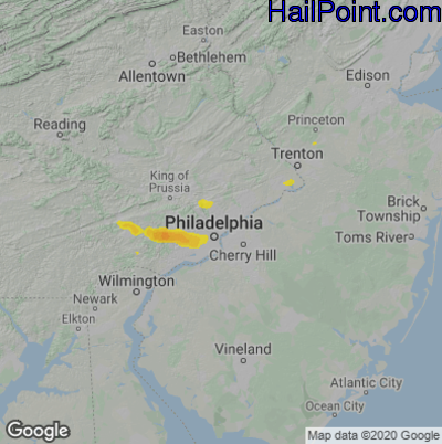 Hail Map for Philadelphia, PA Region on June 15, 2021 