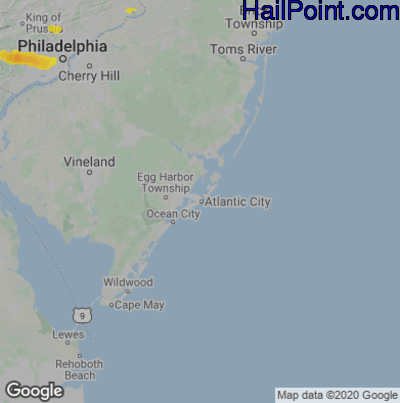 Hail Map for Atlantic City, NJ Region on June 15, 2021
