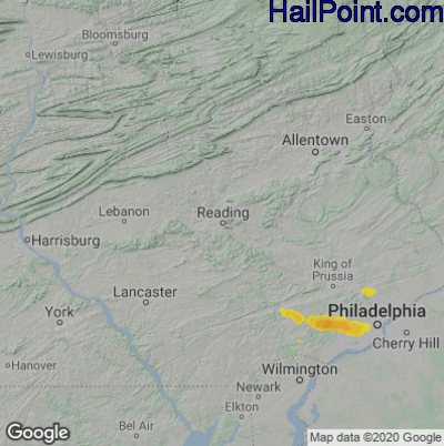 Hail Map for Reading, PA Region on June 15, 2021