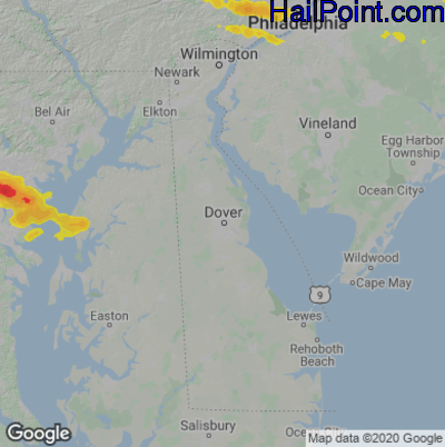 Hail Map for Dover, DE Region on June 15, 2021 