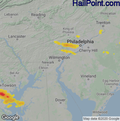 Hail Map for Wilmington, DE Region on June 15, 2021 