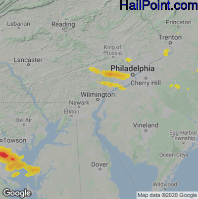 Hail Map for Wilmington, DE Region on June 15, 2021