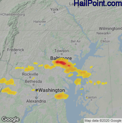 Hail Map for Baltimore, MD Region on June 15, 2021 