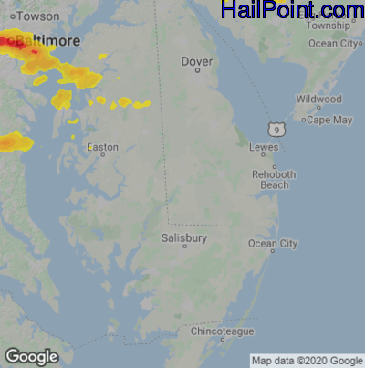 Hail Map for Seaford, DE Region on June 15, 2021 