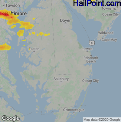Hail Map for Seaford, DE Region on June 15, 2021