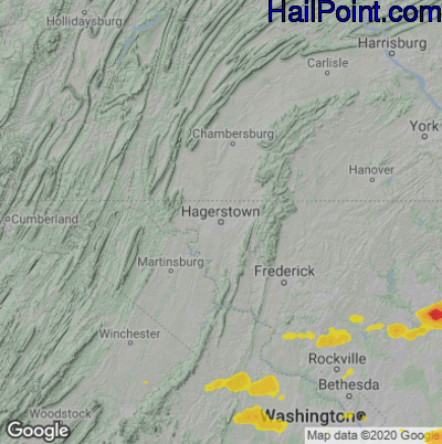 Hail Map for Hagerstown, MD Region on June 15, 2021