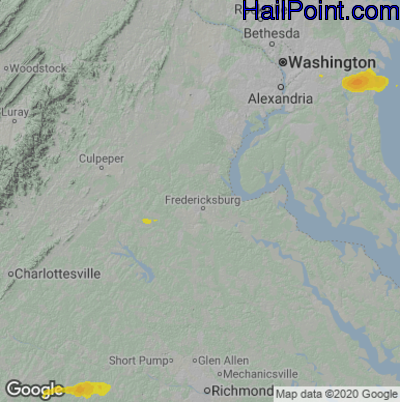 Hail Map for Fredericksburg, VA Region on June 15, 2021 