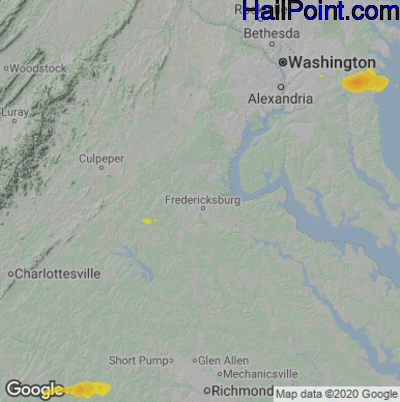 Hail Map for Fredericksburg, VA Region on June 15, 2021