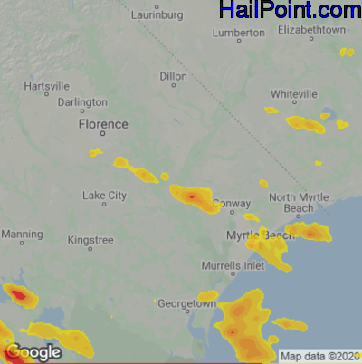 Hail Map for Myrtle Beach, SC Region on June 15, 2021 