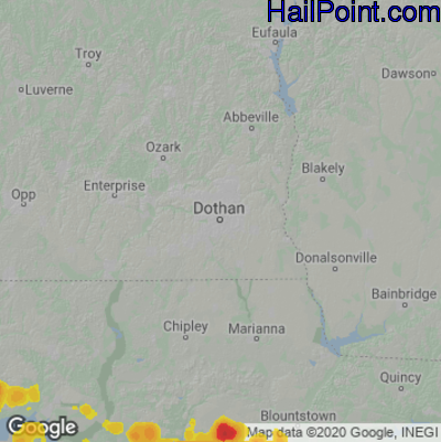 Hail Map for Dothan, AL Region on June 15, 2021
