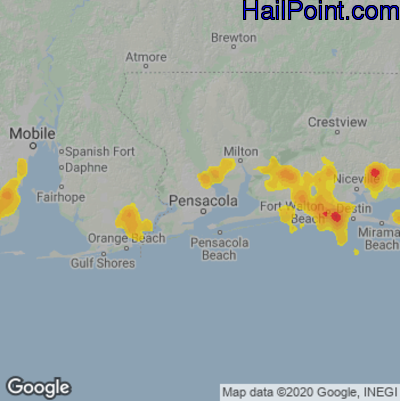 Hail Map for Pensacola, FL Region on June 15, 2021
