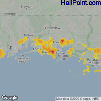 Hail Map for Fort Walton Beach, FL Region on June 15, 2021