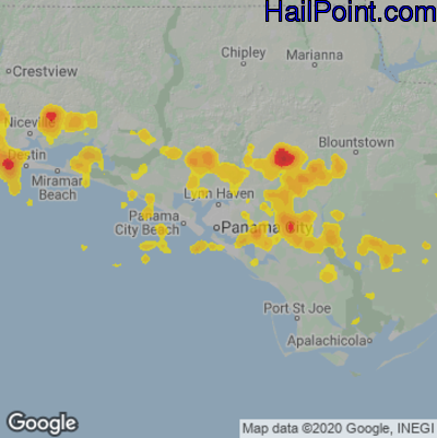 Hail Map for Panama City, FL Region on June 15, 2021