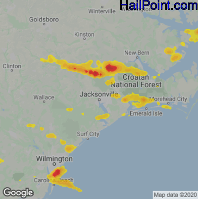 Hail Map for Jacksonville, NC Region on June 15, 2021 