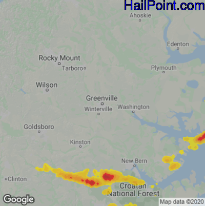 Hail Map for Greenville, NC Region on June 15, 2021