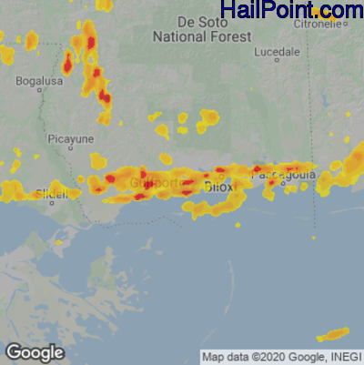 Hail Map for Gulfport, MS Region on June 15, 2021
