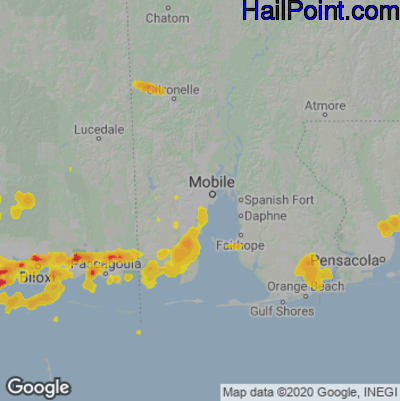 Hail Map for Mobile, AL Region on June 15, 2021