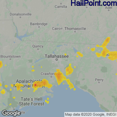 Hail Map for Tallahassee, FL Region on June 15, 2021