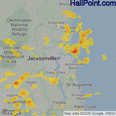 Hail Map for Jacksonville, FL Region on June 15, 2021