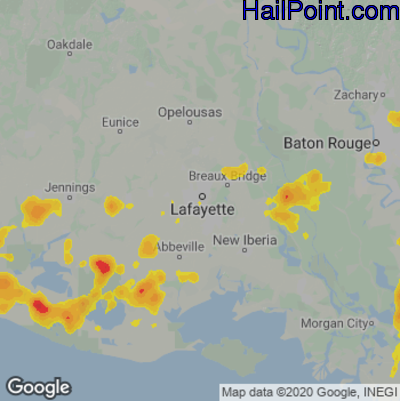 Hail Map for Lafayette, LA Region on June 15, 2021