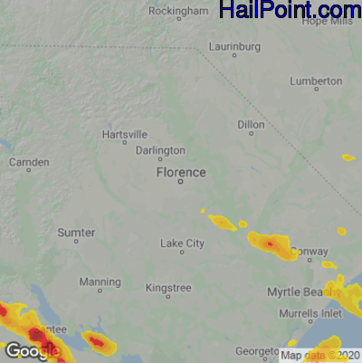 Hail Map for Florence, SC Region on June 15, 2021