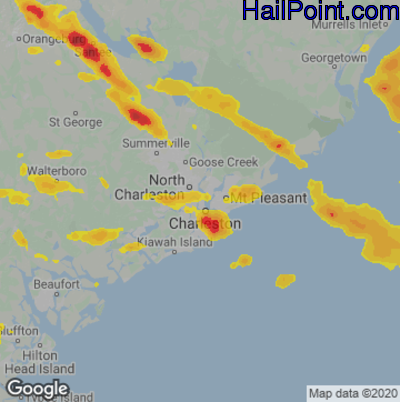 Hail Map for Charleston, SC Region on June 15, 2021