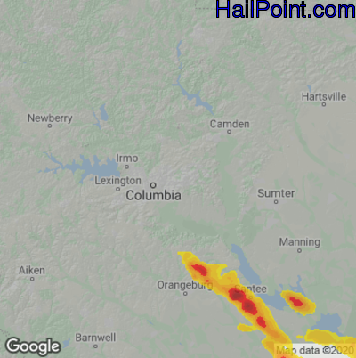 Hail Map for Columbia, SC Region on June 15, 2021